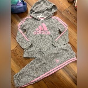 Adidas Kids Gray and Pink Heart Tracksuit